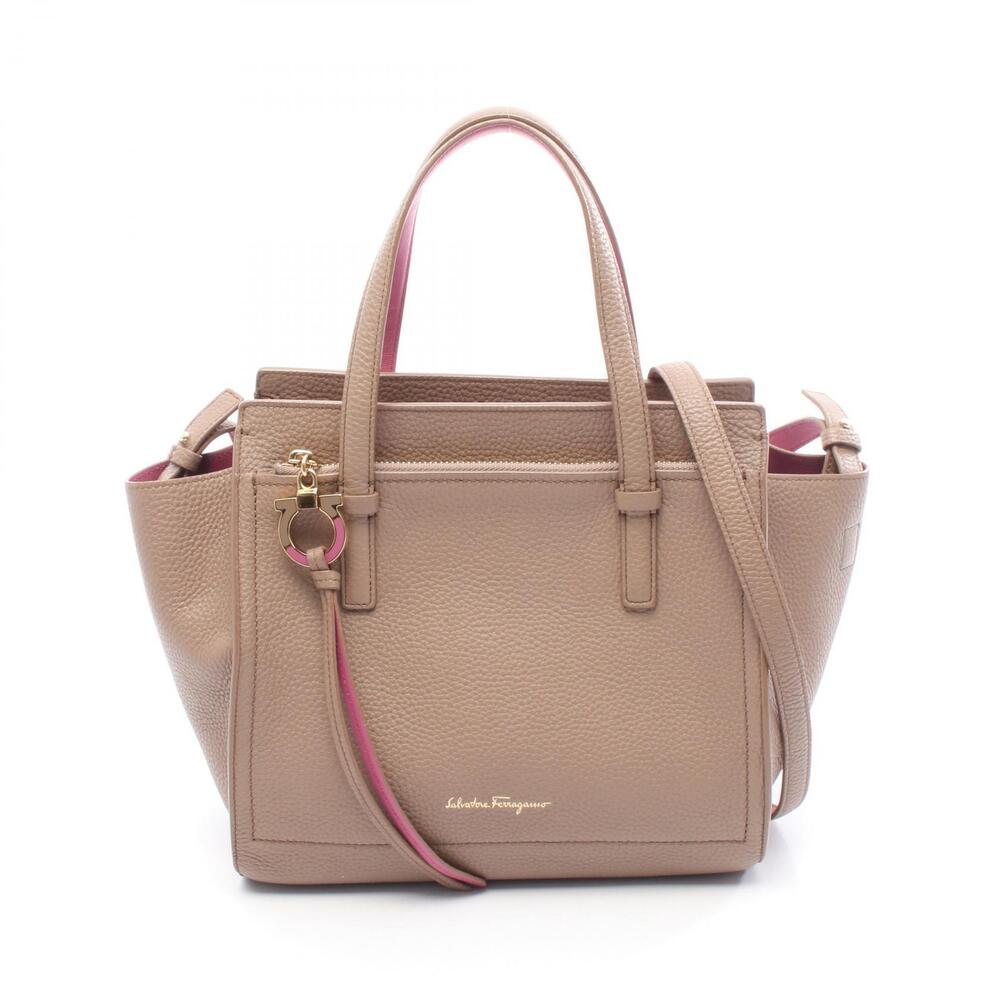 Salvatore Ferragamo Amy Gancini Leather Beige Shoulder Bag Tan